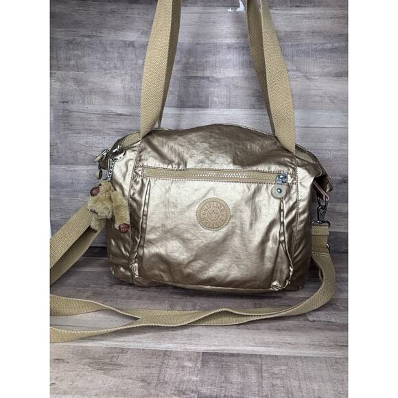 Kipling metallic Gold large shopper, weekender,gym tote bag With Charm - Picture 3 of 14